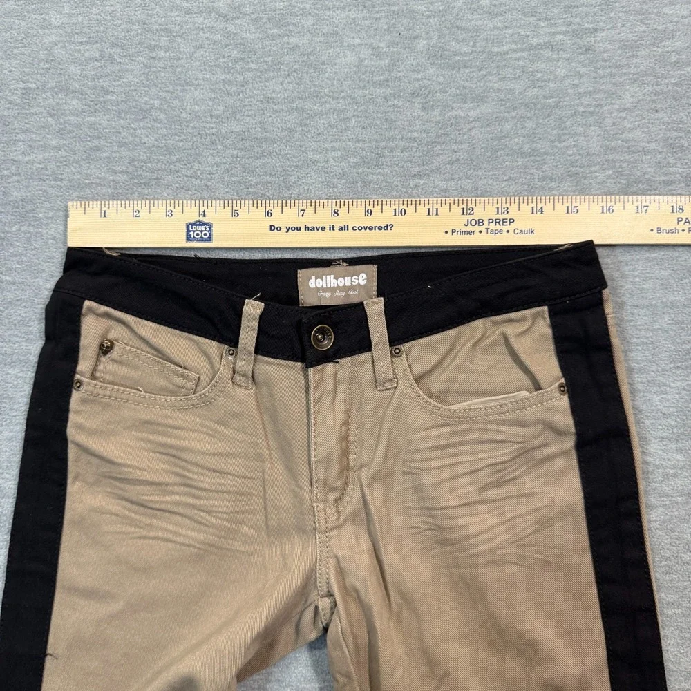 Dollhouse Pants Women 9 Tan‎ Black Skinny Fit Contrast Side Stripe Stretch